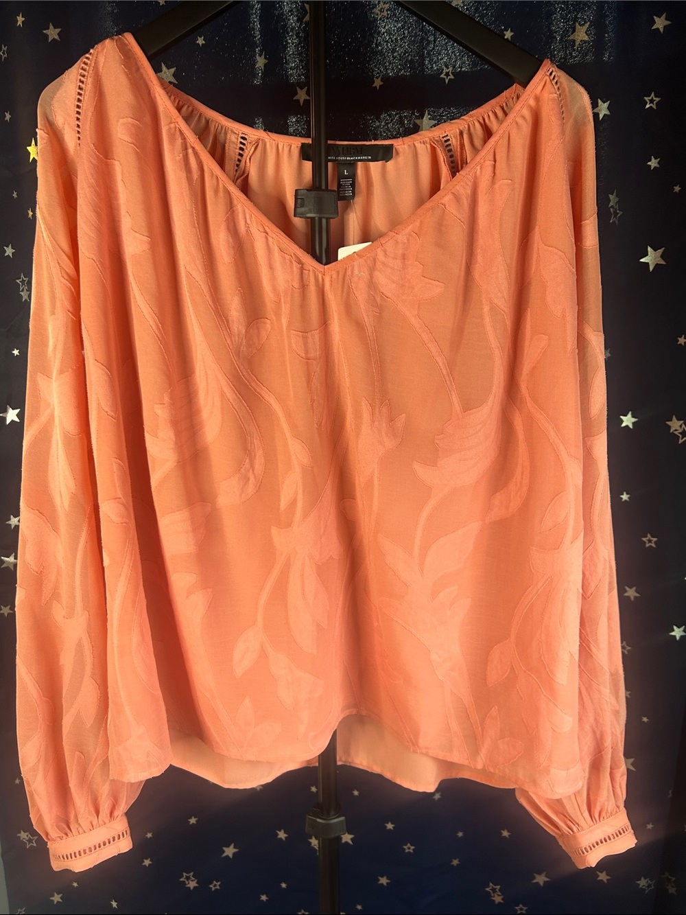 White House Black Market Coral Pink V-Neck Textured Blouse